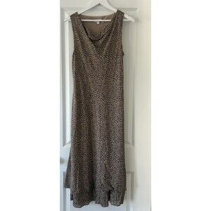 Charter Club Maxi 100% Silk Dress Tan Animal Print Cowl Neck Sleeveless Size 14